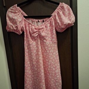 Pink Floral Off-Shoulder Dress In Size XS